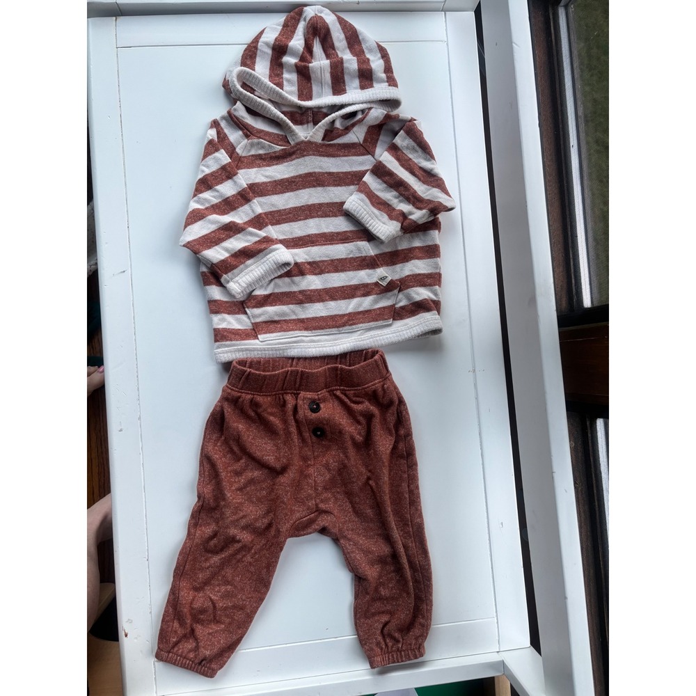 Easy Peasy Rust Stripe Hoodie Harem Jogger Set Baby 3-6 Months